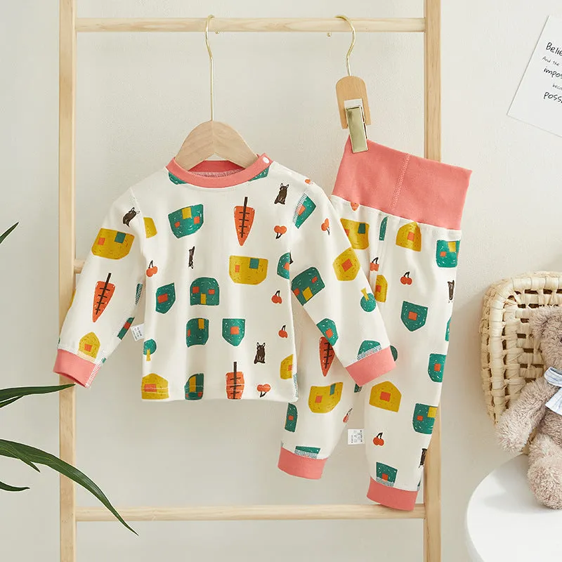 Online Celebrity Children's Autumn Clothes Autumn Pants Set Baby Spring And Autumn Clothes High Waist Boys' And Girls' Cotton Pajamas Underwear Drop Shipping