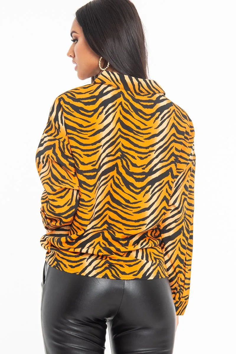Orange Tiger Print Button Down Shirt - Katy