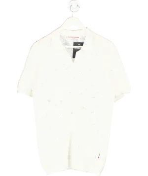 Orlebar Brown White Roddy Slim Fit Camp Collar Pointelle Knit Polo Shirt UK M