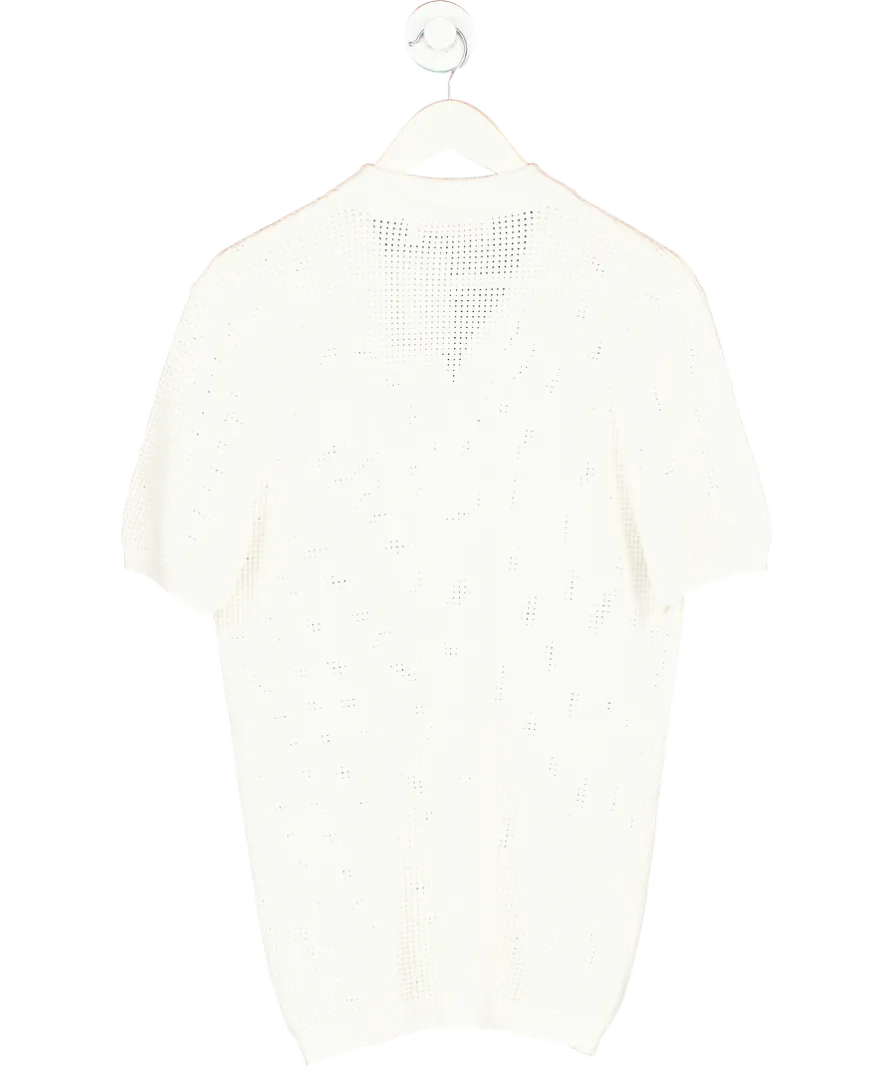 Orlebar Brown White Roddy Slim Fit Camp Collar Pointelle Knit Polo Shirt UK M