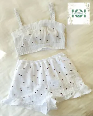 Pajama Set with Hand-Drawn Hearts l Organic & Eco-Friendly Muslin Cotton