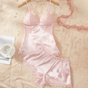 Pajamas Lace Thin Artificial Silk Camisole Suit Women
