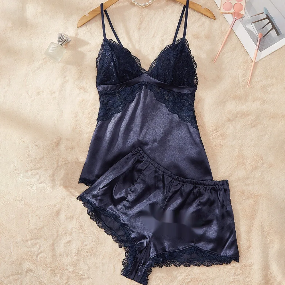 Pajamas Lace Thin Artificial Silk Camisole Suit Women