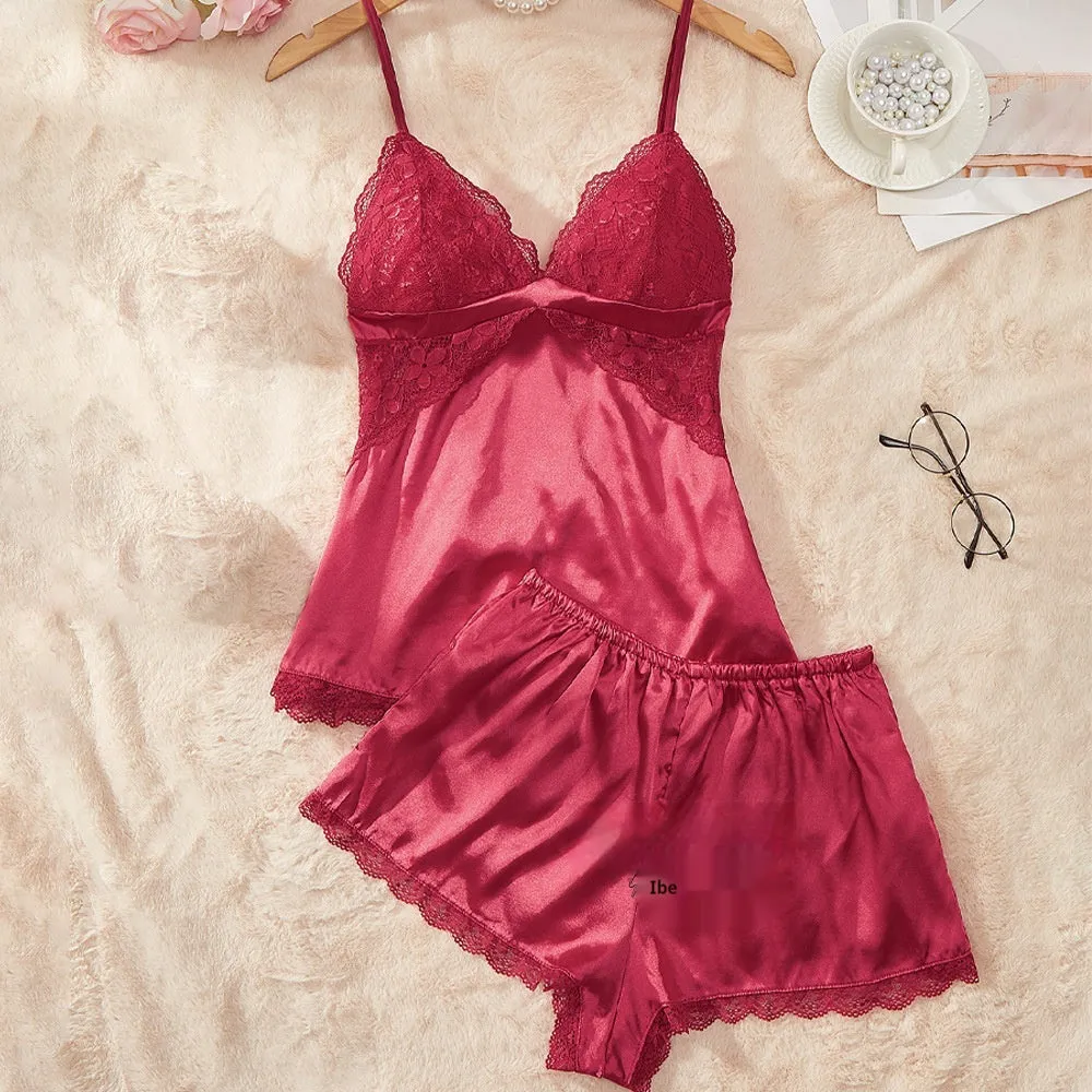 Pajamas Lace Thin Artificial Silk Camisole Suit Women