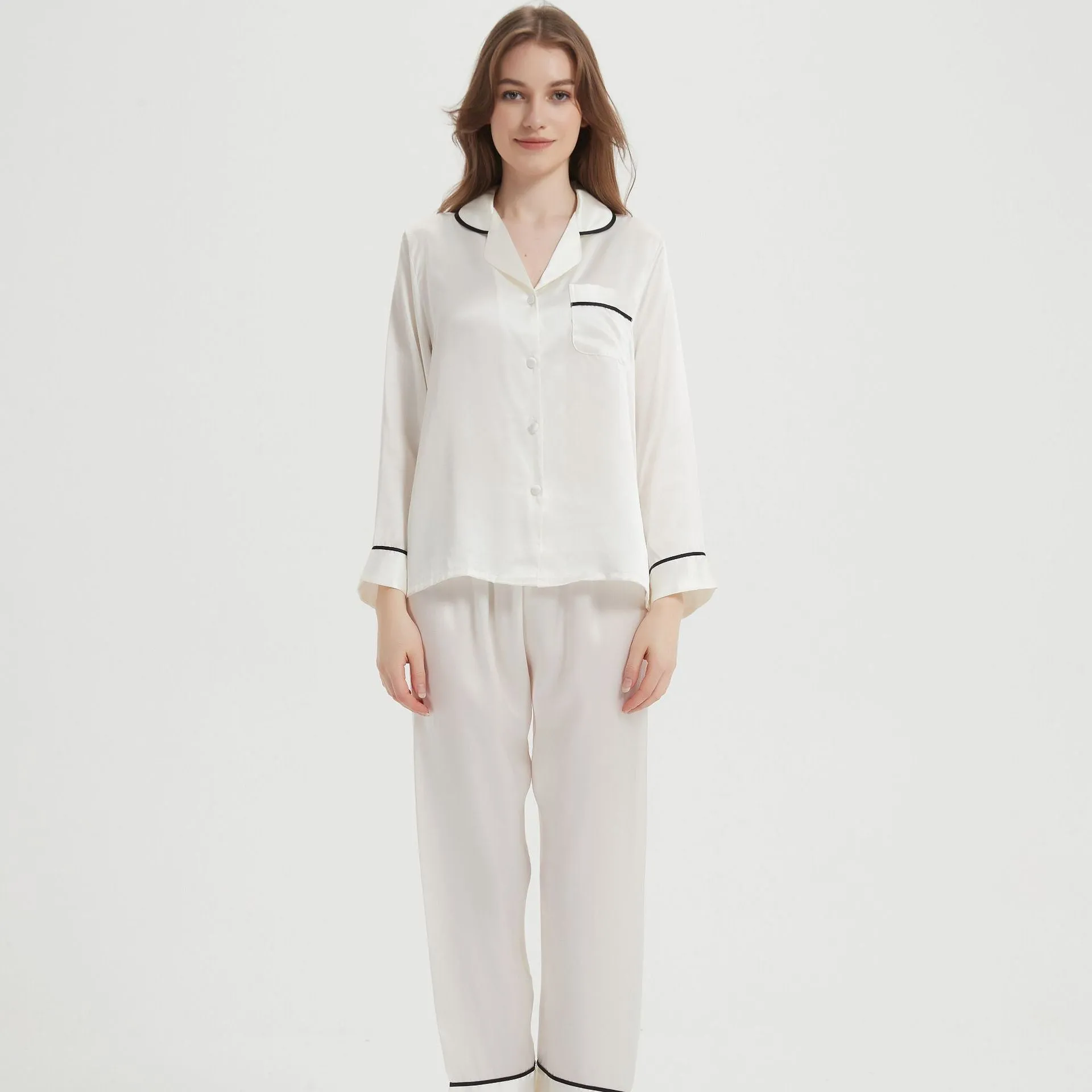 Pajamas Two-piece Homewear Long Sleeve Silk Women