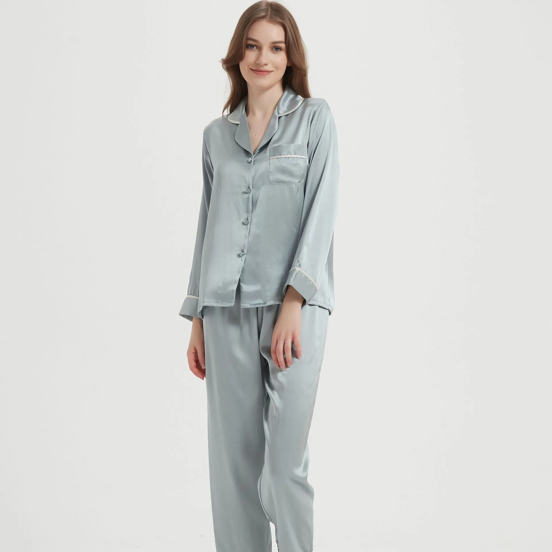 Pajamas Two-piece Homewear Long Sleeve Silk Women