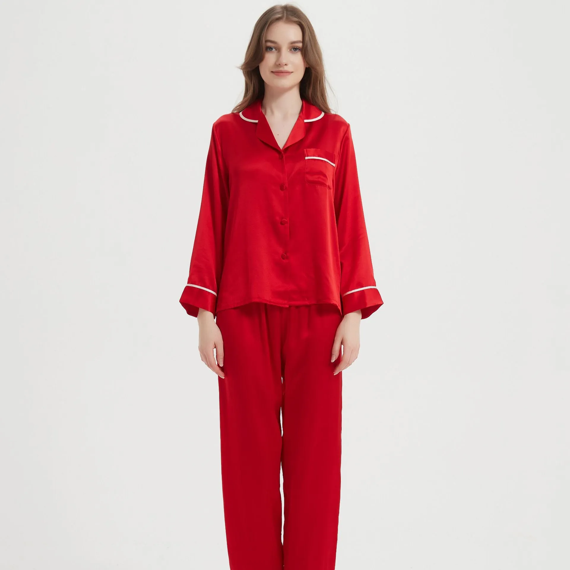 Pajamas Two-piece Homewear Long Sleeve Silk Women