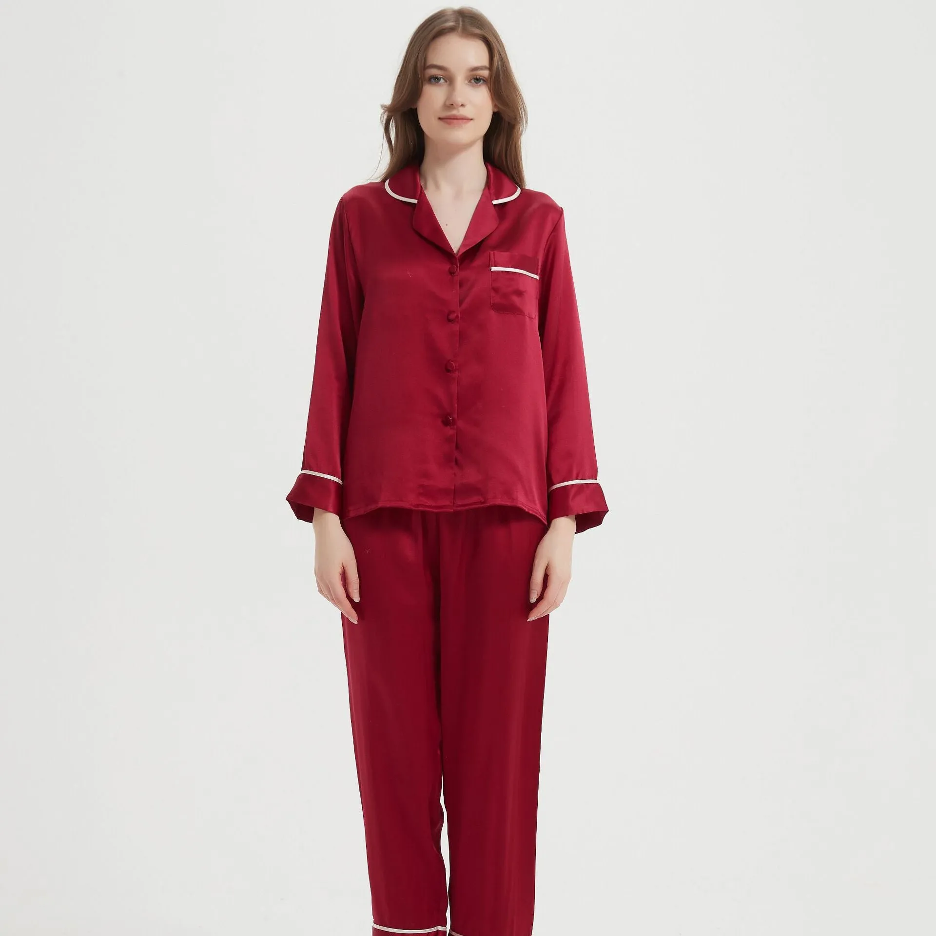 Pajamas Two-piece Homewear Long Sleeve Silk Women