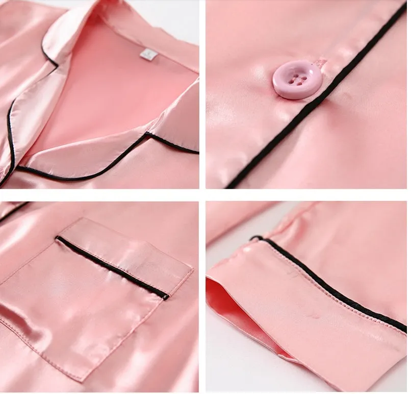 Pajamas Women's Long-sleeved Ice Silk Seven-piece Thin Shorts Suit Silk Home Service
