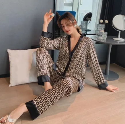 Pajamas Women's Simulation Silk Wide Leg Pants Casual Home Wear