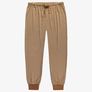 Pantalon de pyjama brun et crème à rayures en jersey extensible, adulte || Cream and brown striped pajama pants in stretch jersey, adult
