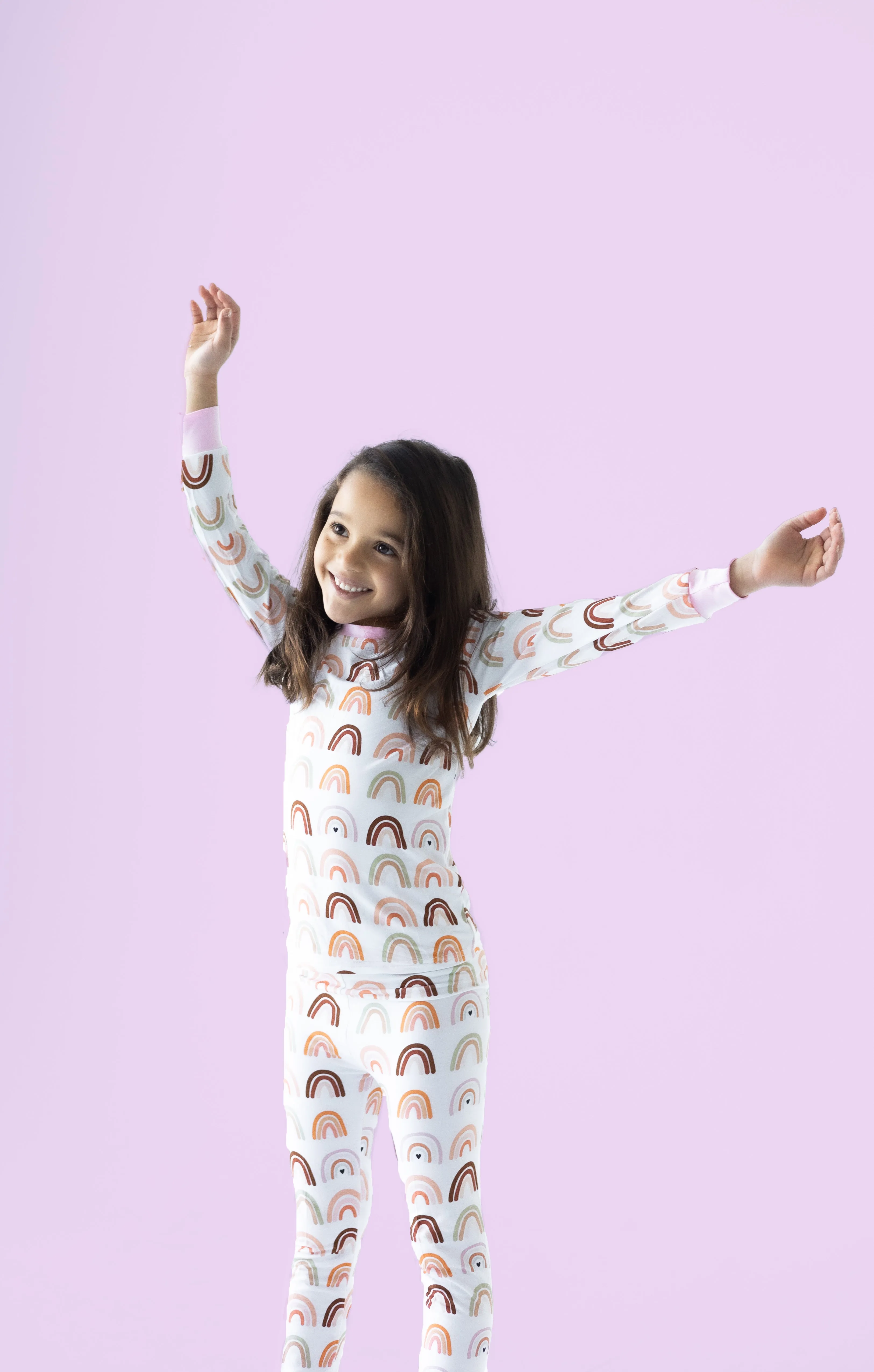 Pastel Pink Neutral Rainbows Bamboo Pajama Set