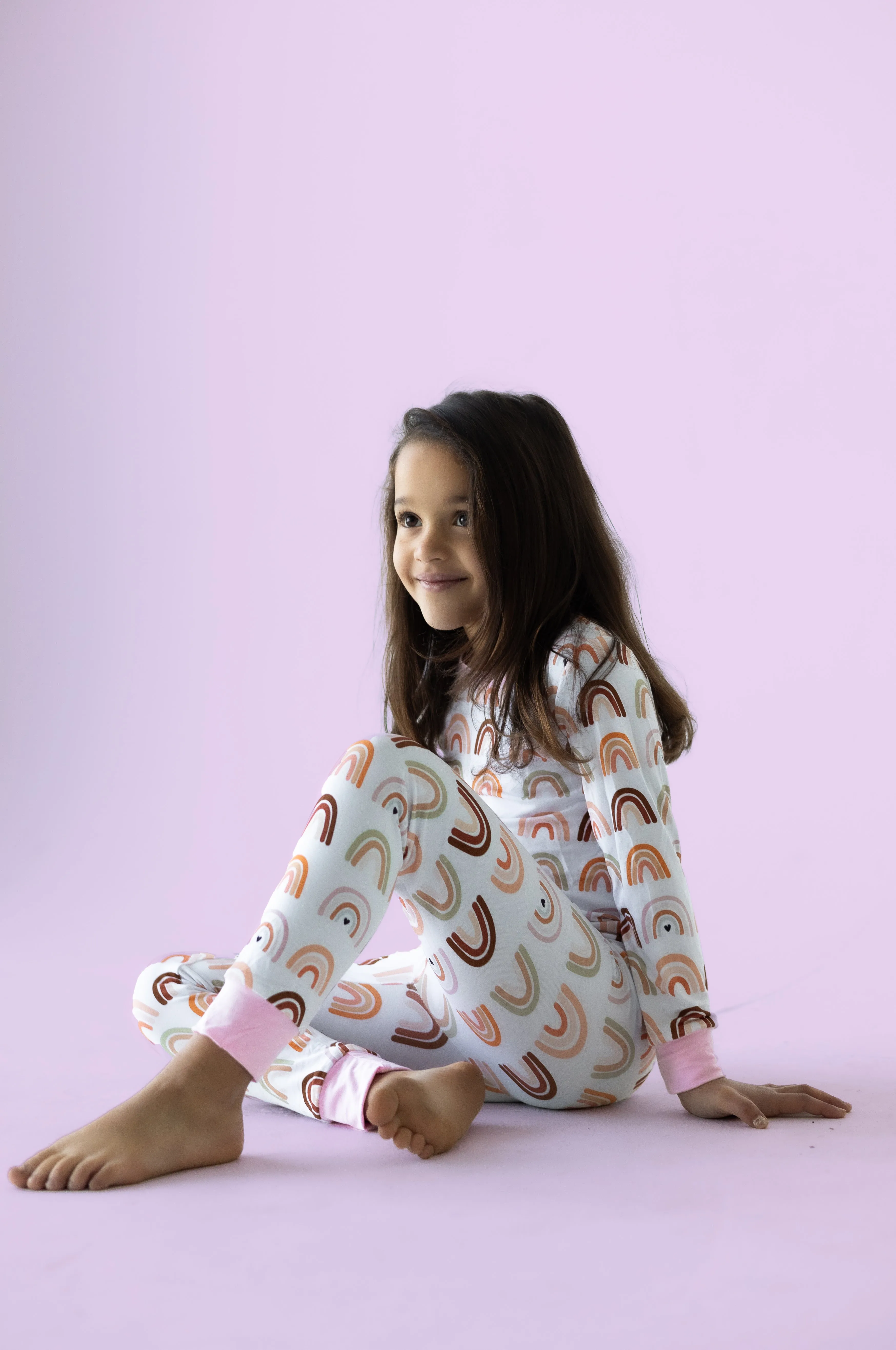 Pastel Pink Neutral Rainbows Bamboo Pajama Set