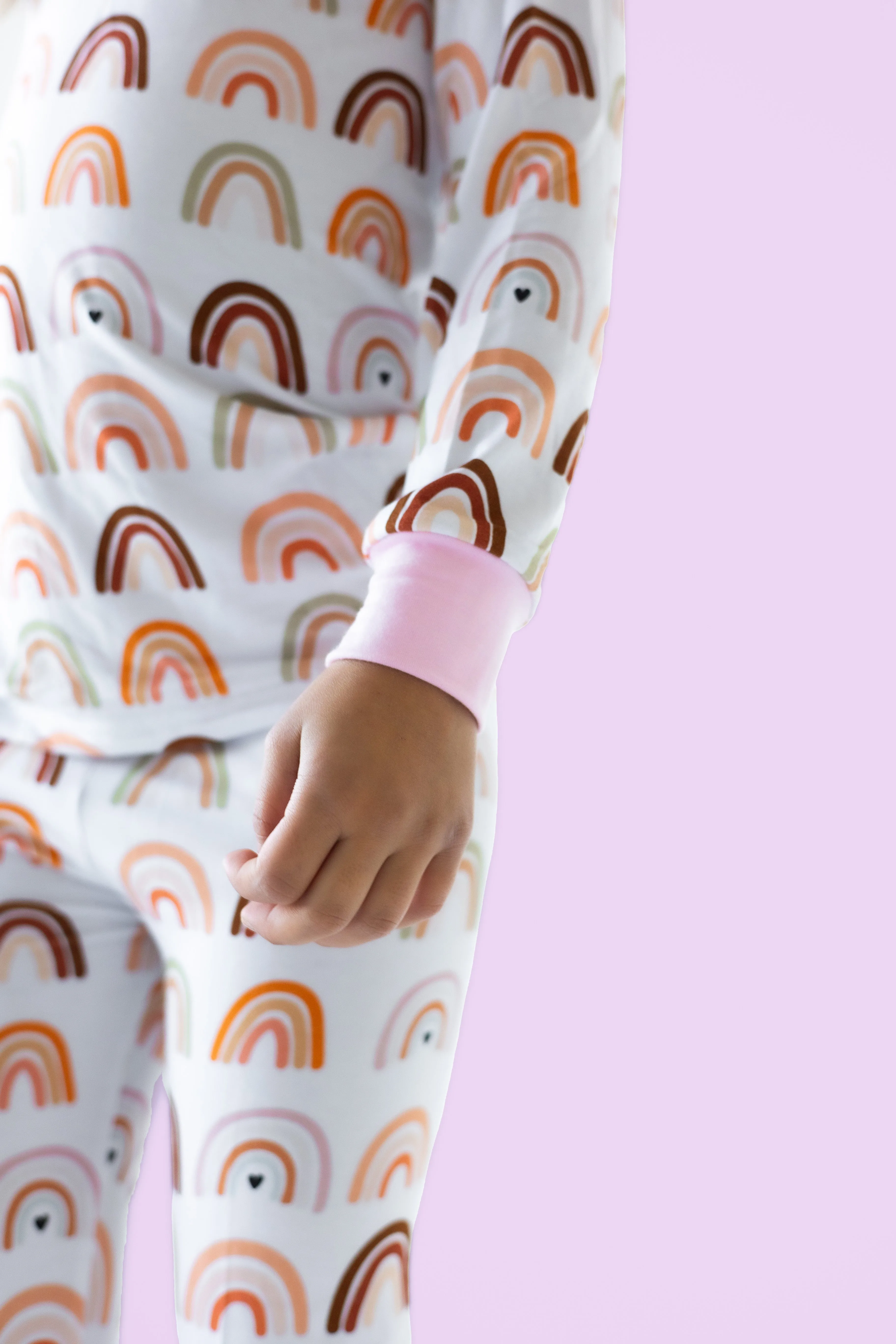 Pastel Pink Neutral Rainbows Bamboo Pajama Set