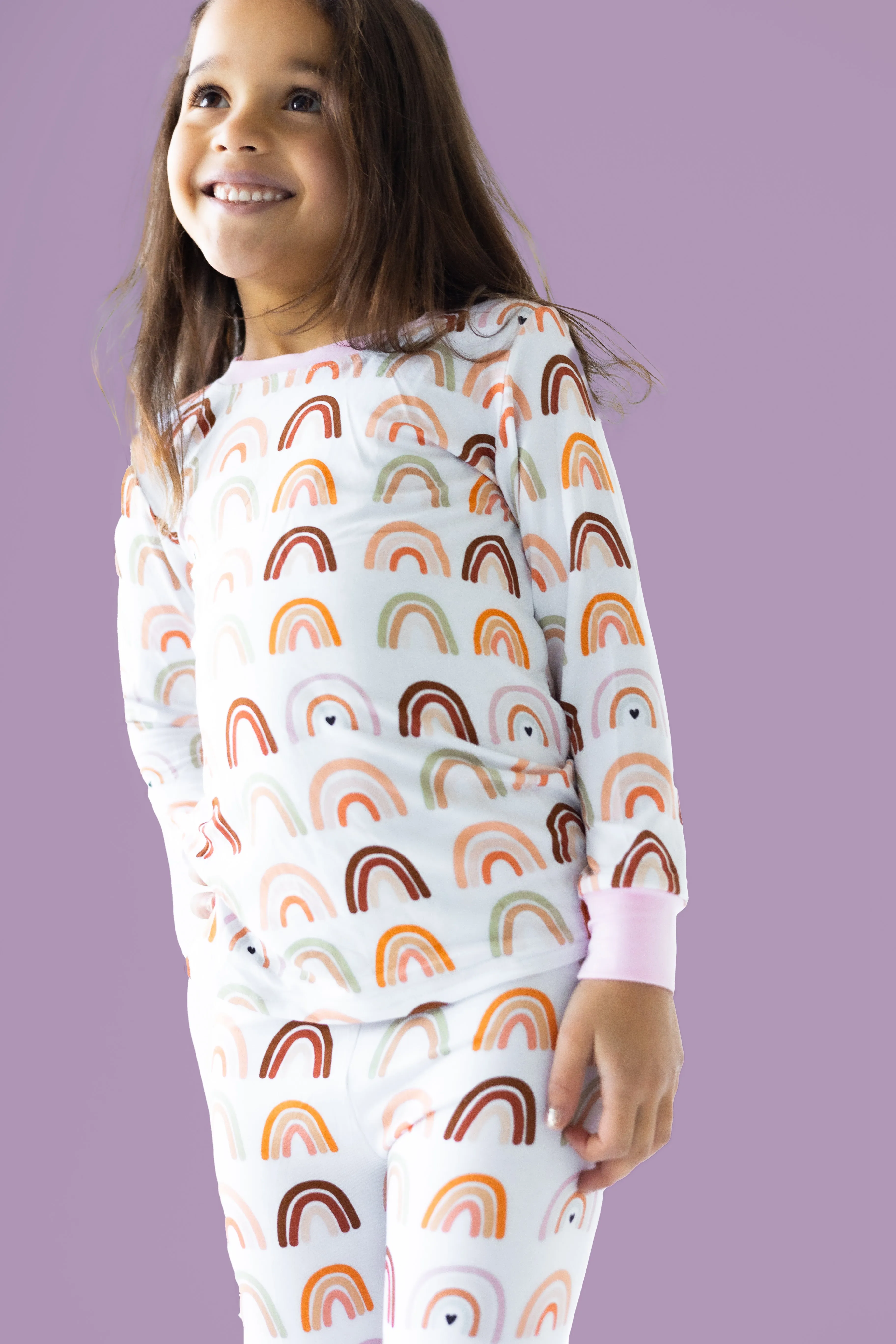 Pastel Pink Neutral Rainbows Bamboo Pajama Set