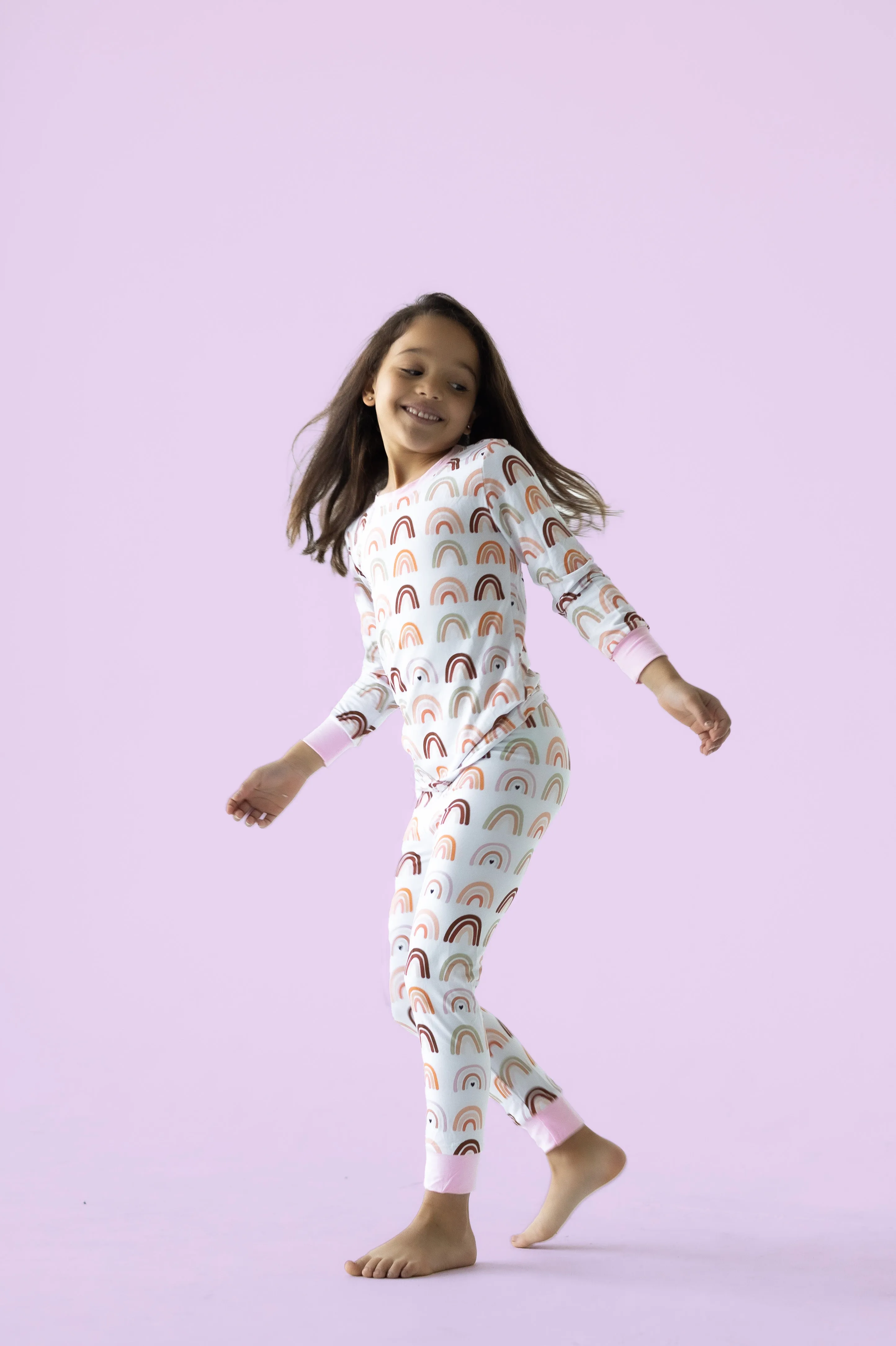 Pastel Pink Neutral Rainbows Bamboo Pajama Set
