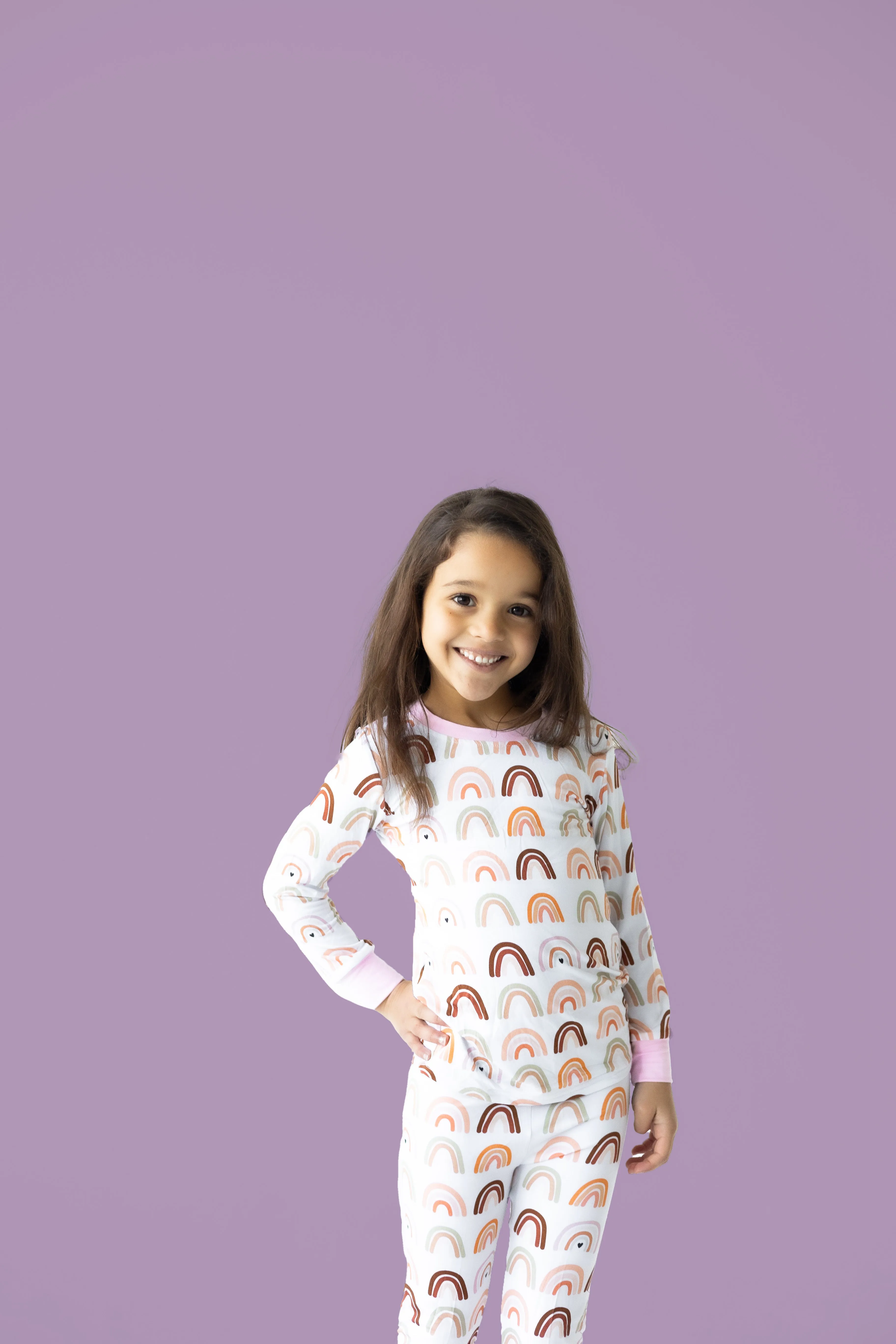 Pastel Pink Neutral Rainbows Bamboo Pajama Set