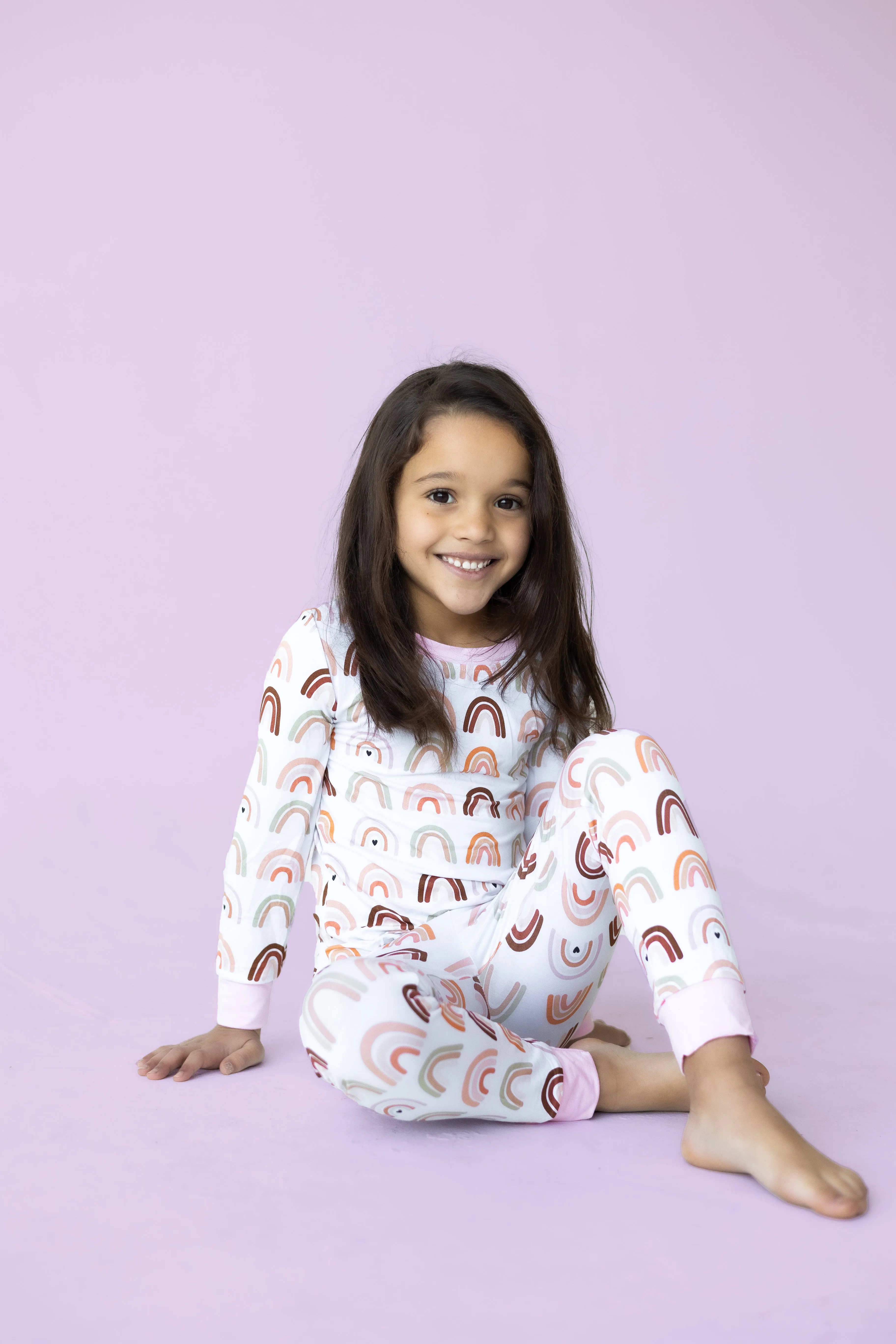 Pastel Pink Neutral Rainbows Bamboo Pajama Set