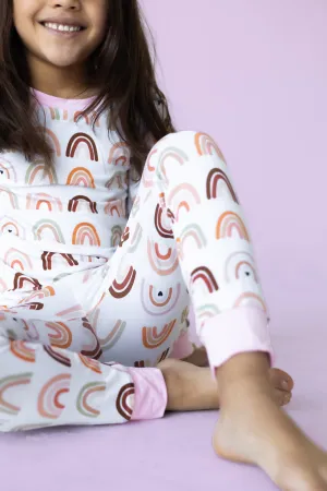 Pastel Pink Neutral Rainbows Bamboo Pajama Set