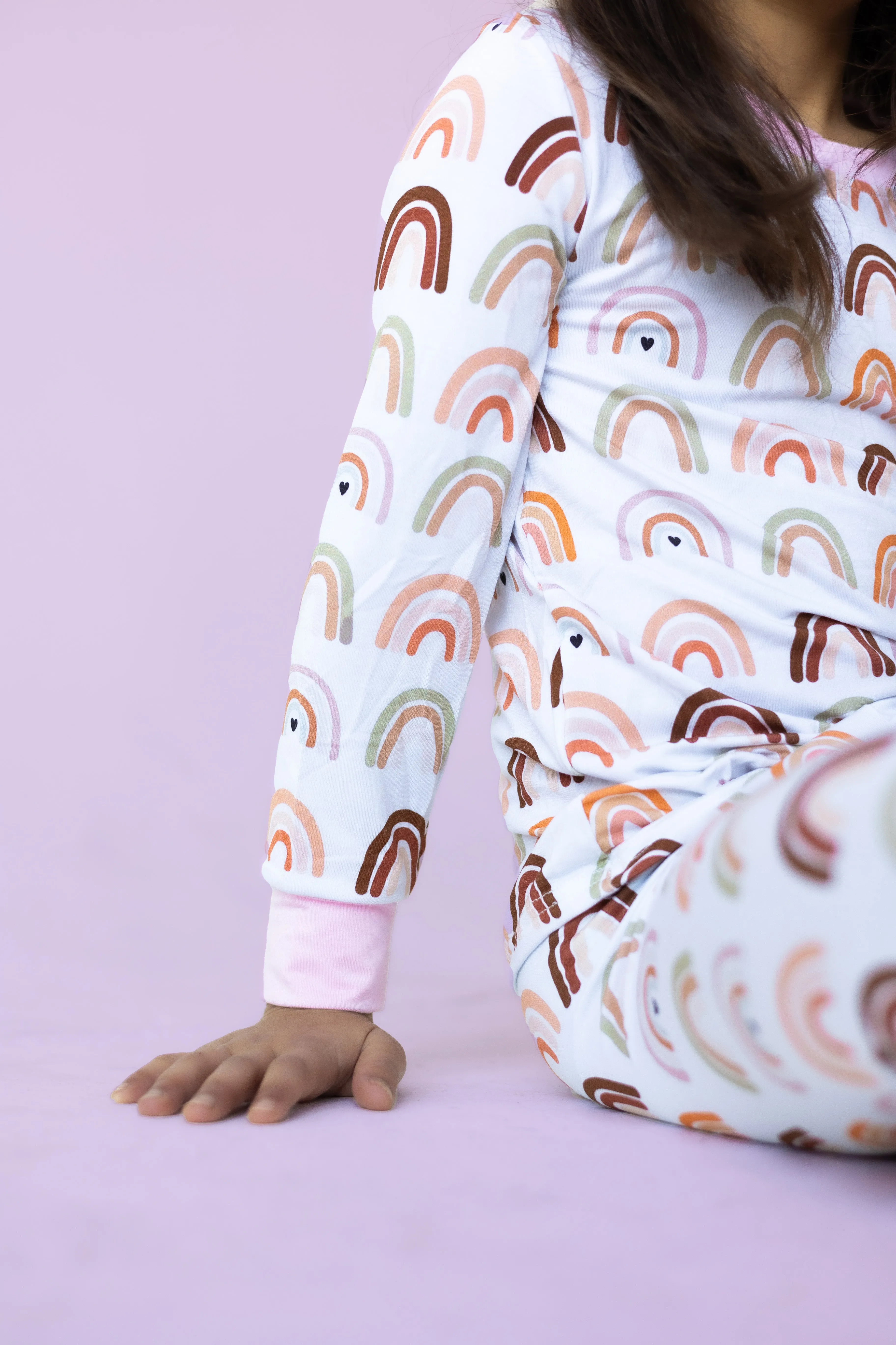 Pastel Pink Neutral Rainbows Bamboo Pajama Set