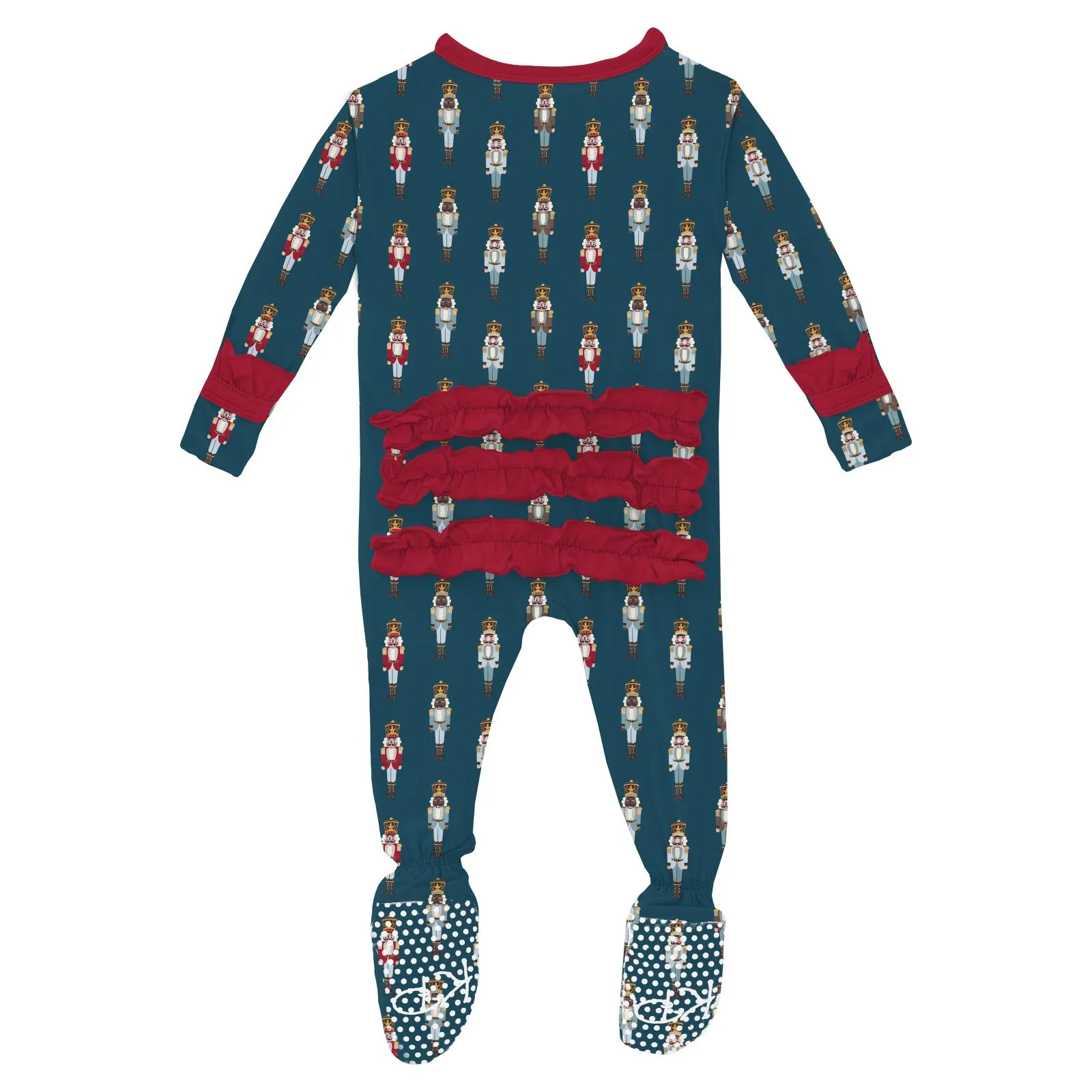 Peacock Nutcrackers Ruffle Footie with 2-way zipper - Holiday