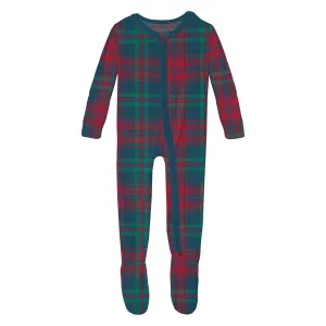 Peacock Plaid Footie with 2-way zipper - Holiday