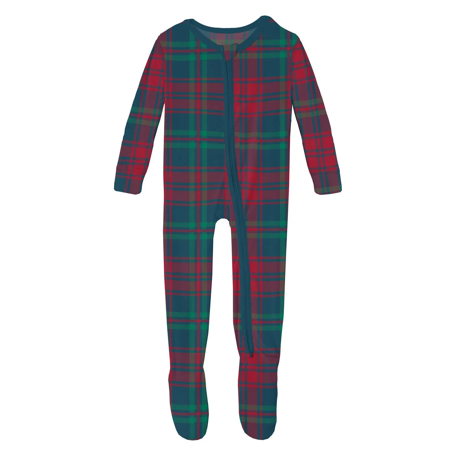 Peacock Plaid Footie with 2-way zipper - Holiday