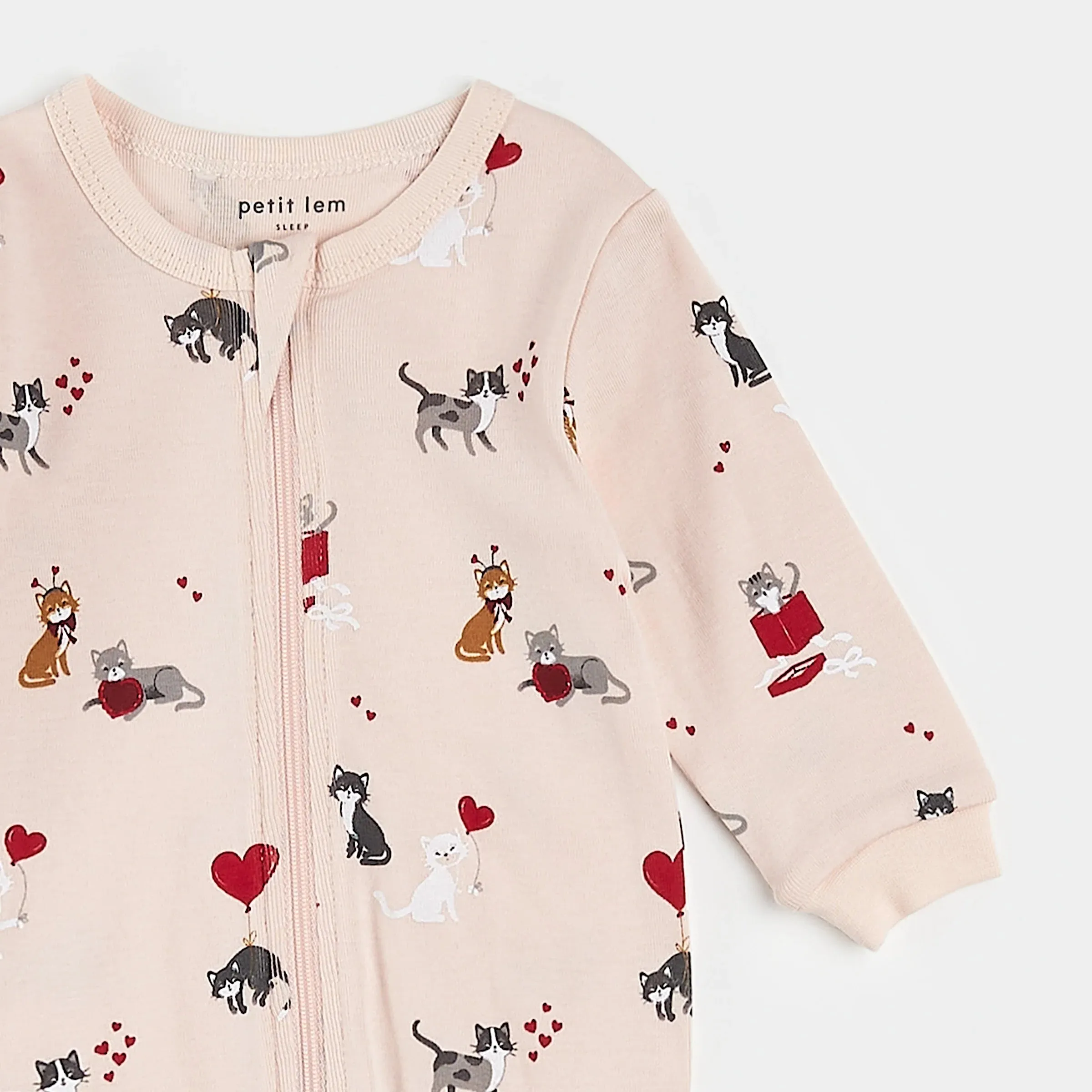 Petit Lem “Meowentine” Print Baby Sleeper: Sizes NB to 24M