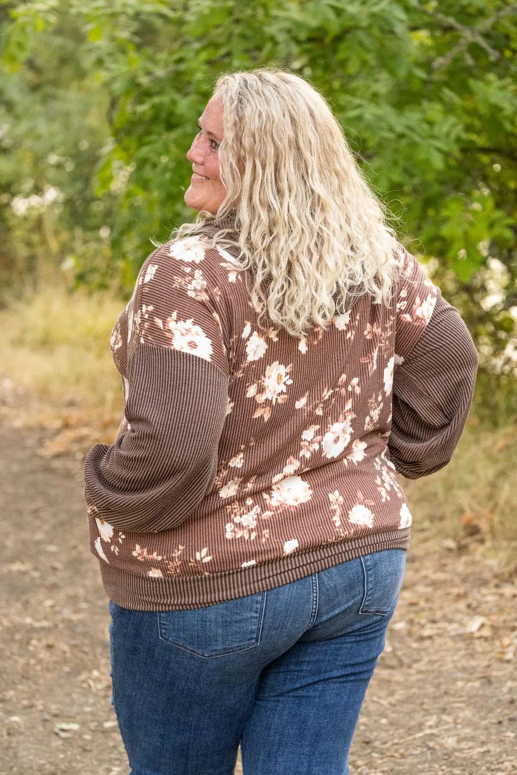 PHC- Ramona Ribbed Full Zip Hoodie in Neutral Florals