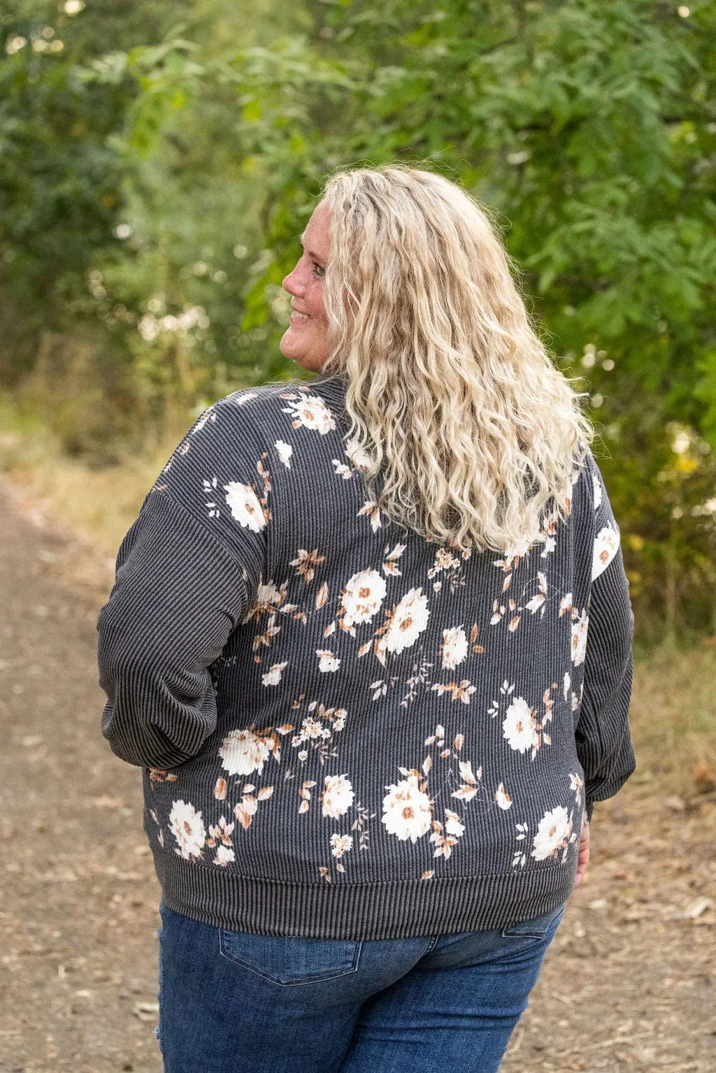 PHC- Ramona Ribbed Full Zip Hoodie in Neutral Florals