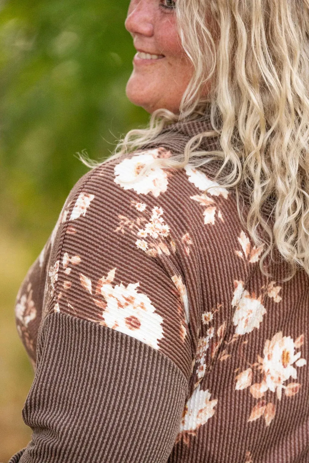 PHC- Ramona Ribbed Full Zip Hoodie in Neutral Florals