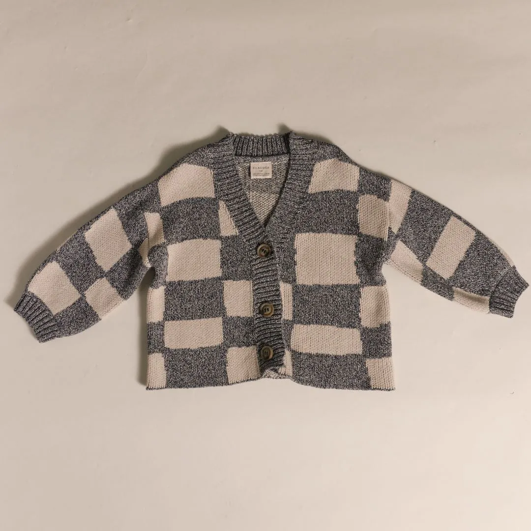 Phoenix Checkerboard Abstract Knit Cardigan (Midnight)