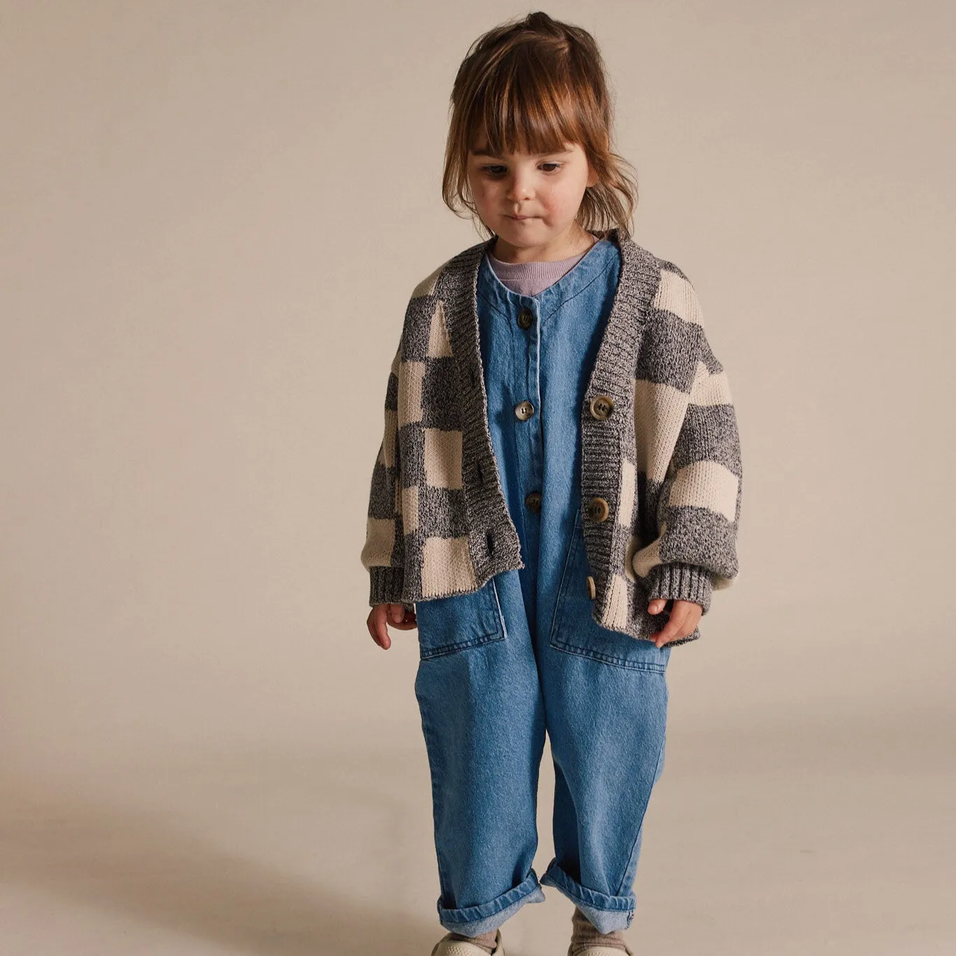 Phoenix Checkerboard Abstract Knit Cardigan (Midnight)