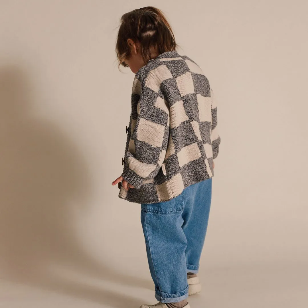 Phoenix Checkerboard Abstract Knit Cardigan (Midnight)