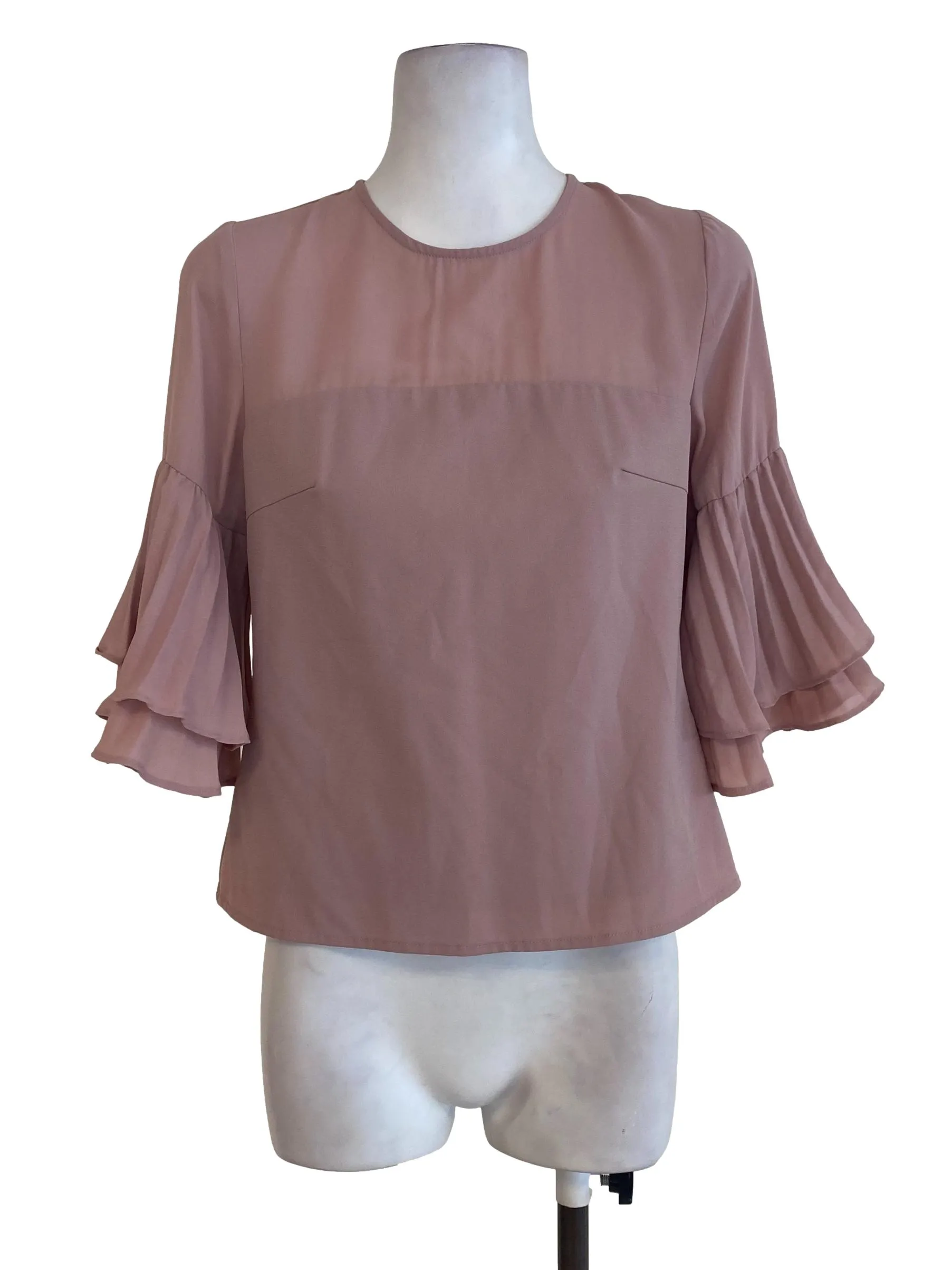 Pink Plain Pleated Sleeve Top LB
