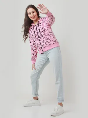 Pink Printed Hoodie Sweatshirt