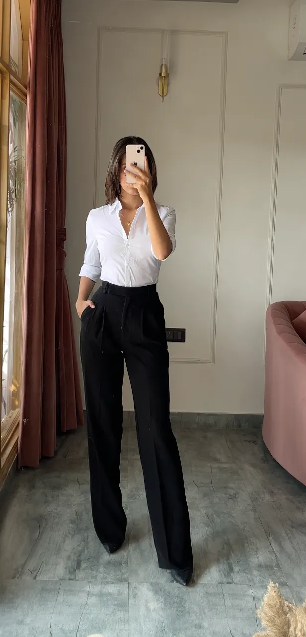 Pleated High Waist Trousers- Ultimate Black