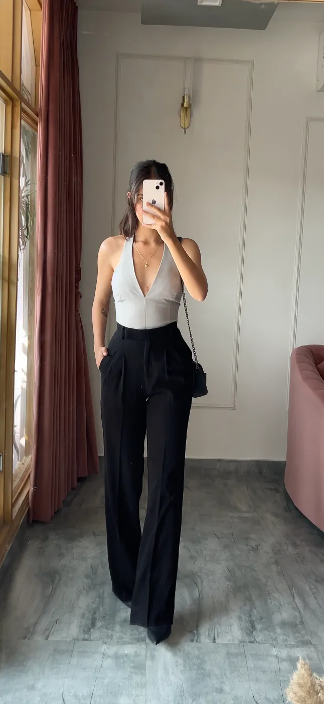 Pleated High Waist Trousers- Ultimate Black
