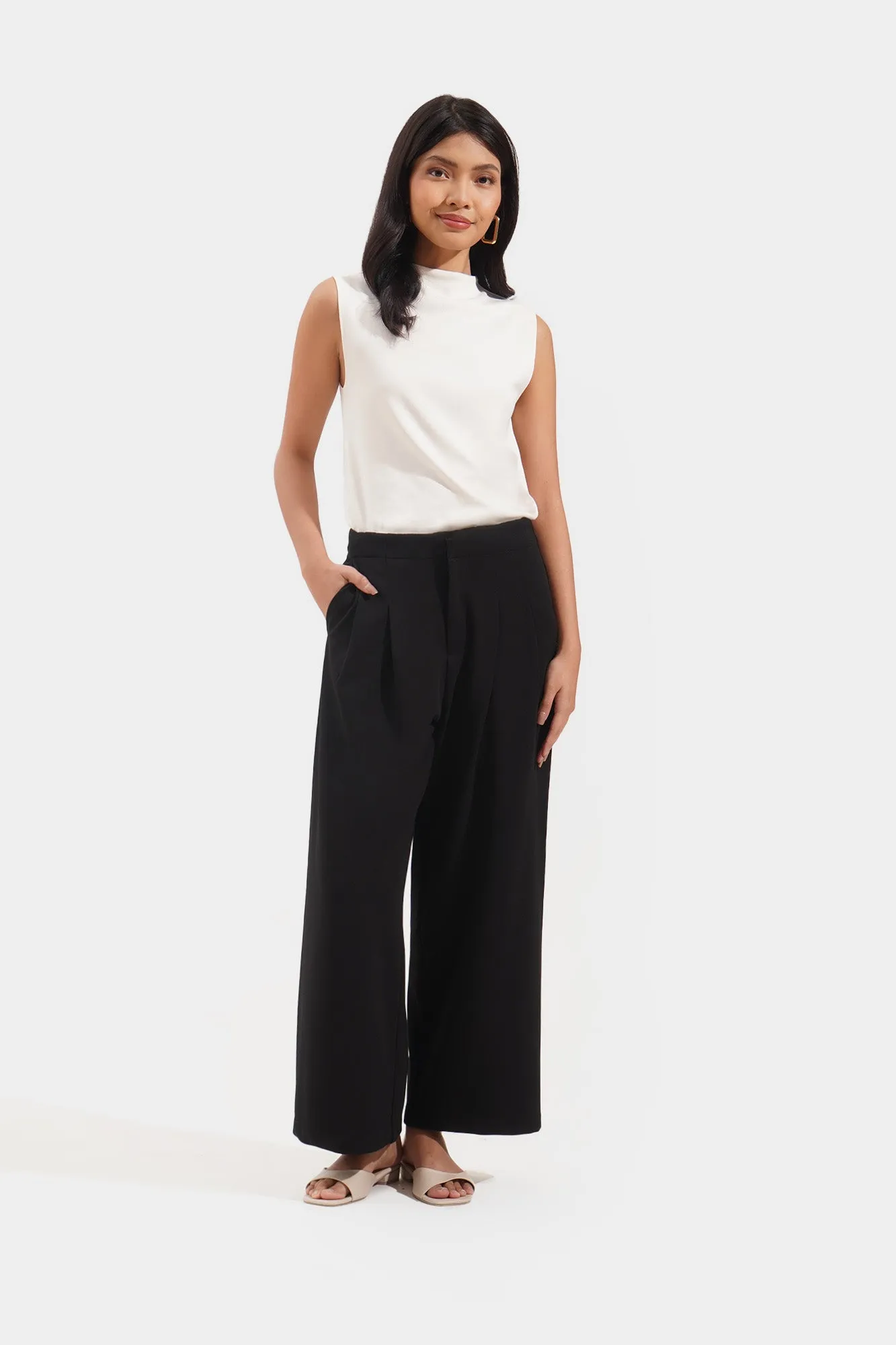 Pleated Wide Leg Trousers