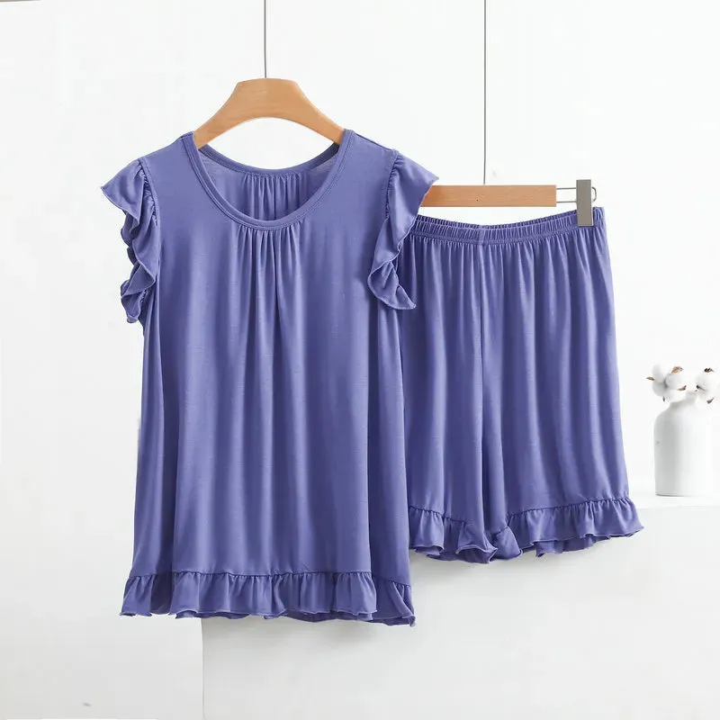 Plus Size Pajamas For Women New Sleeveless Tops & Shorts Suit Sleepwear Pajamas  Nightwear Set