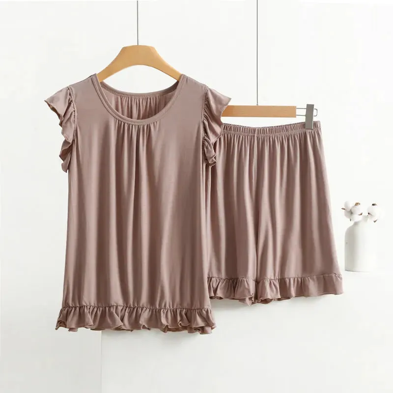 Plus Size Pajamas For Women New Sleeveless Tops & Shorts Suit Sleepwear Pajamas  Nightwear Set
