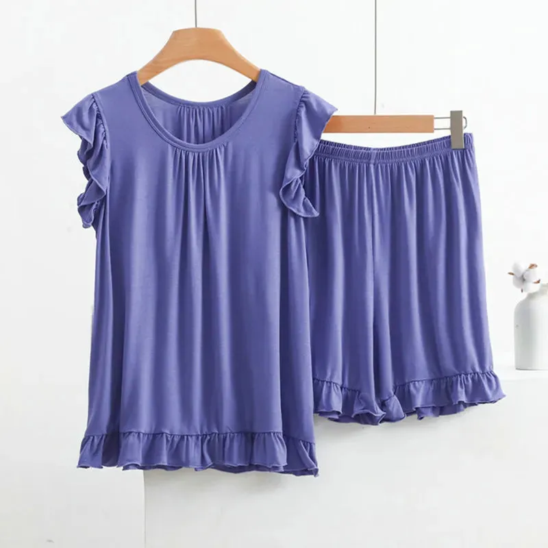 Plus Size Pajamas For Women New Sleeveless Tops & Shorts Suit Sleepwear Pajamas  Nightwear Set