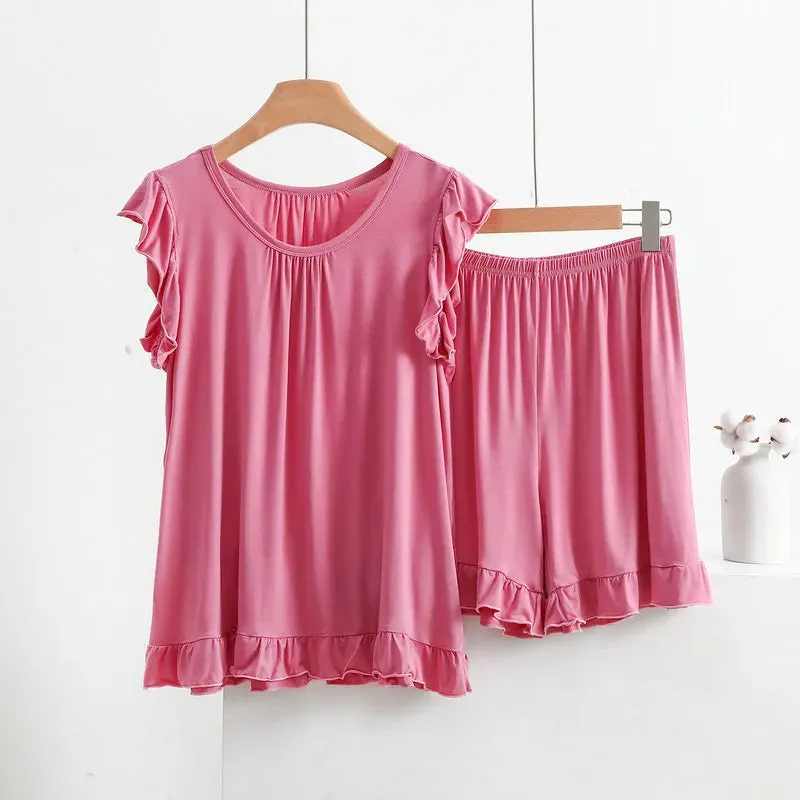 Plus Size Pajamas For Women New Sleeveless Tops & Shorts Suit Sleepwear Pajamas  Nightwear Set