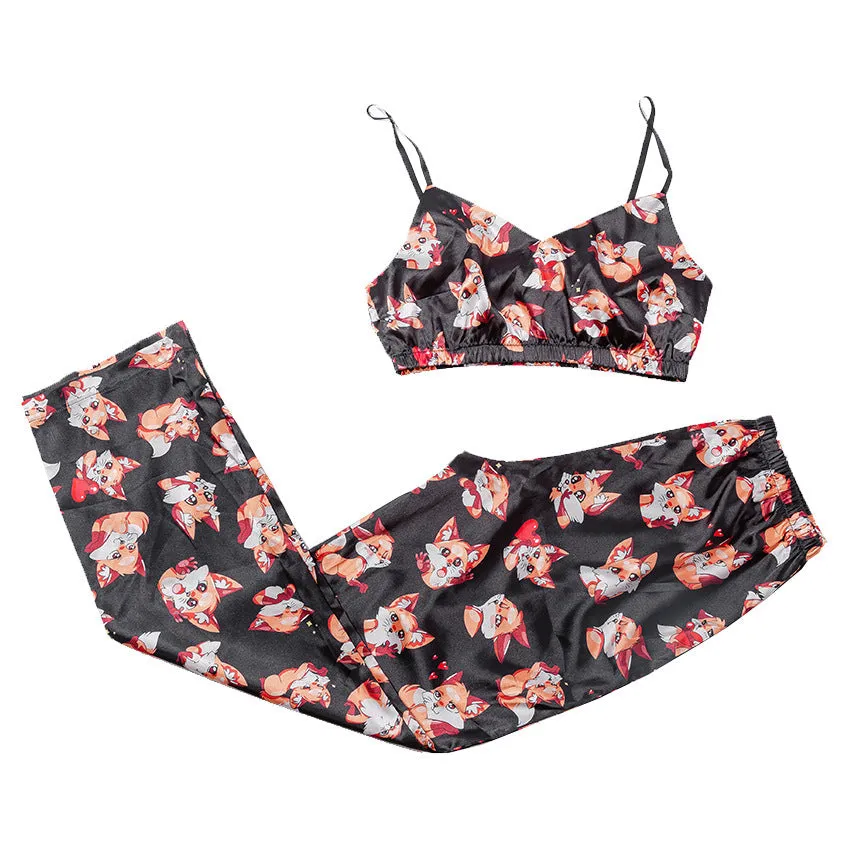 Printed underwear suspender pajamas housewear women