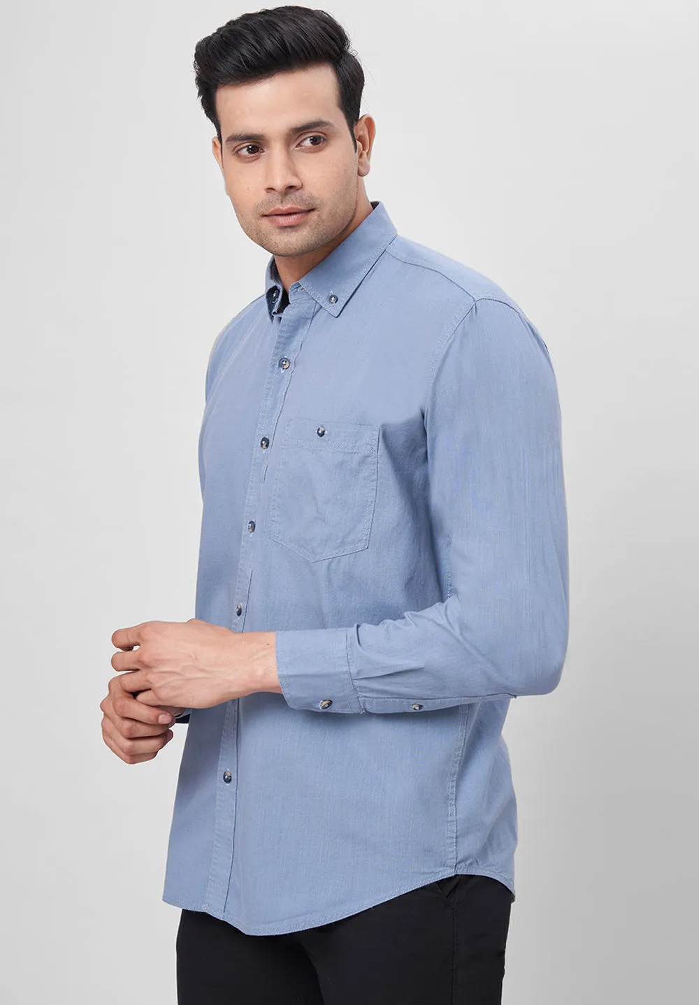 Pure Cotton Semi Formal-Smart Fit Shirt - 42421