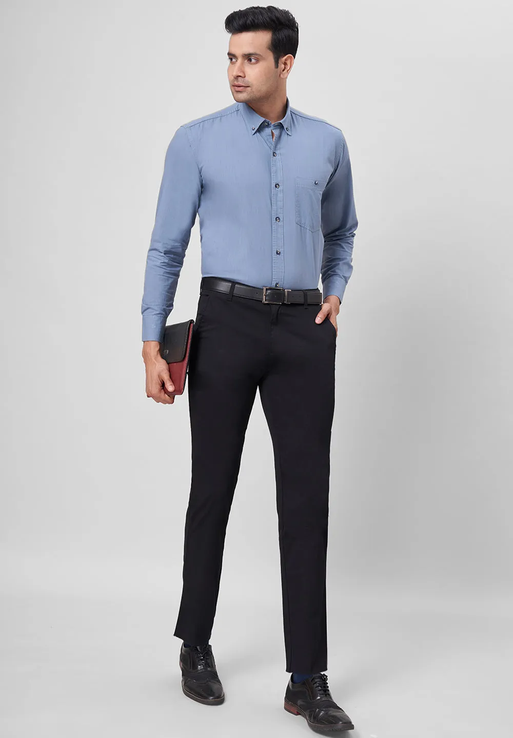 Pure Cotton Semi Formal-Smart Fit Shirt - 42421