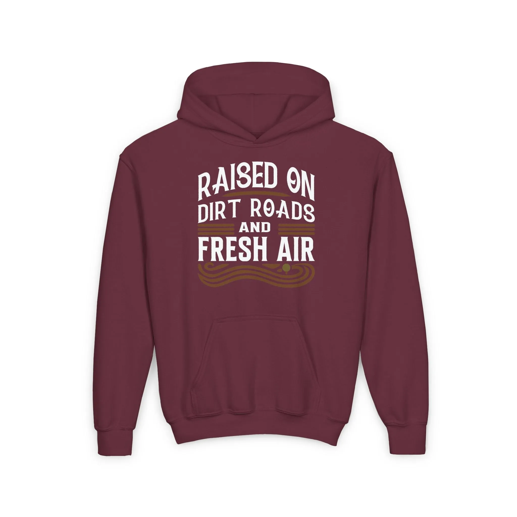 RAISED ON DIRT ROADS AND FRESH AIR YOUTH HOODIE