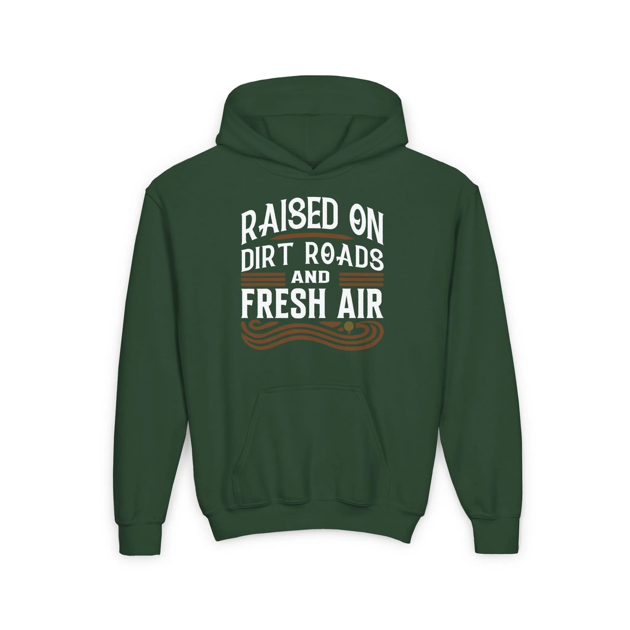 RAISED ON DIRT ROADS AND FRESH AIR YOUTH HOODIE