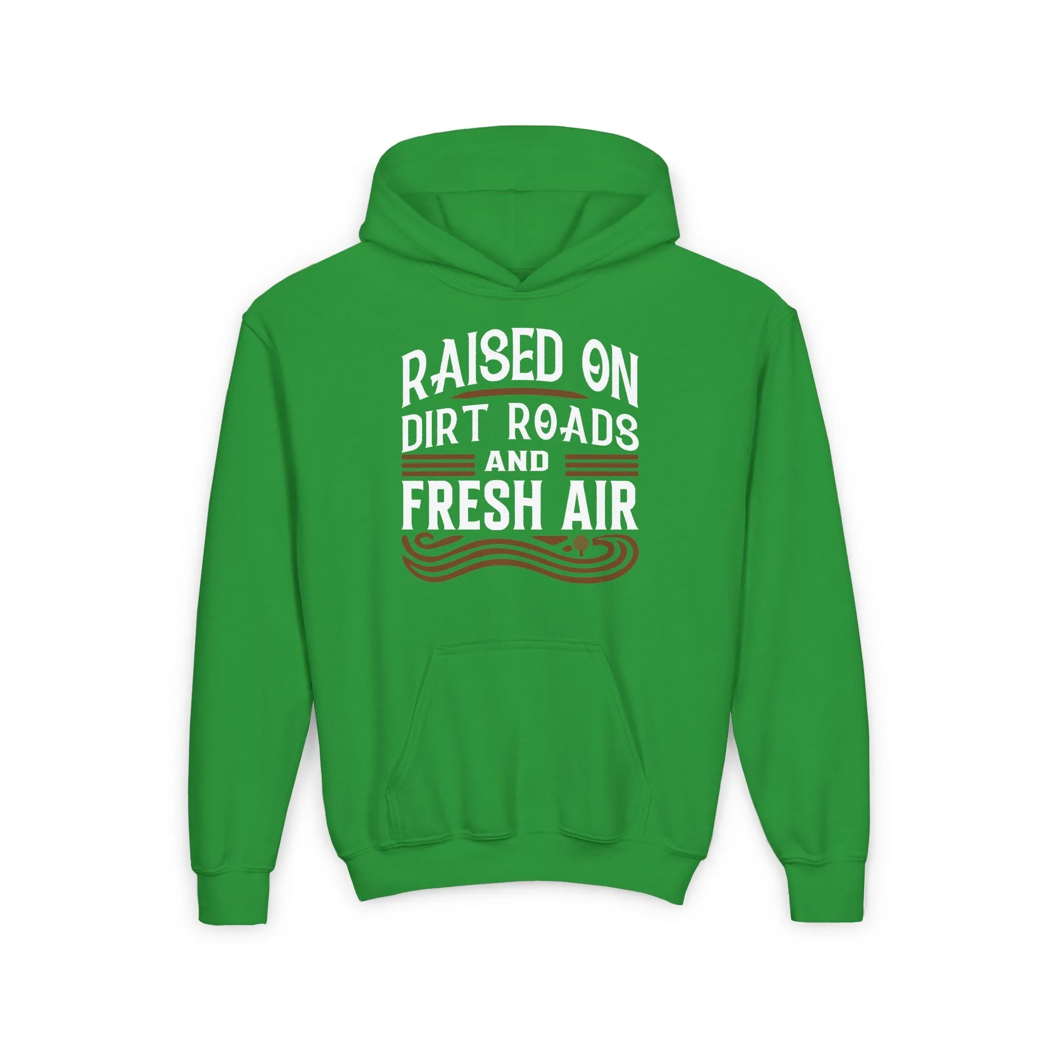 RAISED ON DIRT ROADS AND FRESH AIR YOUTH HOODIE