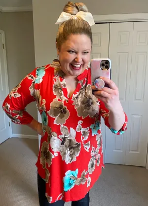 Red Floral Flowy Gabby Top